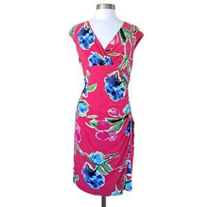 Lauren Ralph Lauren | Dresses | Lauren Ralph Lauren Pink Floral Jersey Cap  Sleeve Dress Ruched Sheath Size 4 | Poshmark